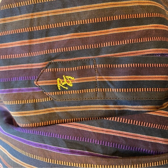 Robert Graham Men’s Buttondown Stripped Cotton Dress Shirt Flip Cuff Size Medium - Picture 9 of 12